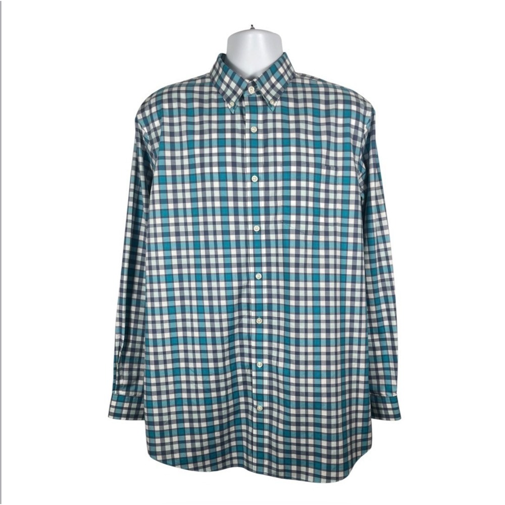 L.L. Bean Men's Sz LT Long Sleeve Button- Down Plaid Shirt Teal Traditional-2210